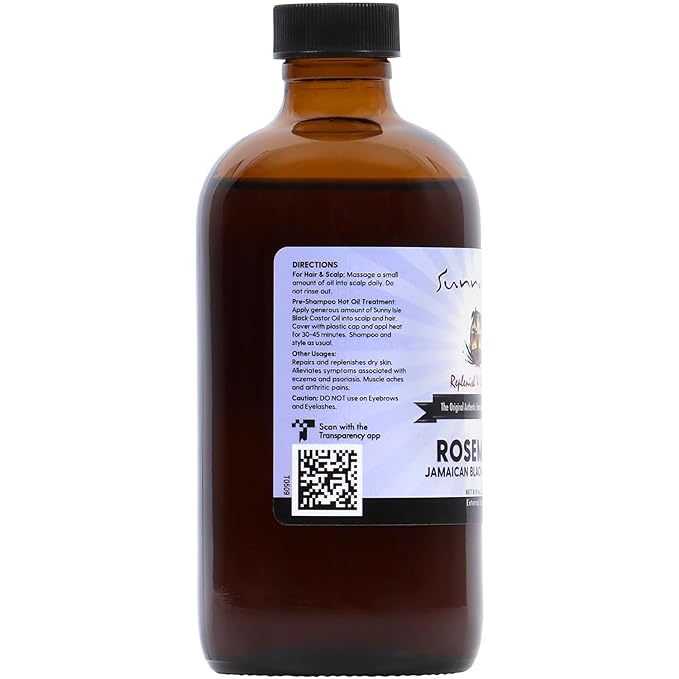 Sunny Isle Rosemary Jamaican Black Castor Oil 8oz | Hair Growth Formula | For Scalp & Gentle Acne-Prone Skin Care | Hot Oil Treatment
