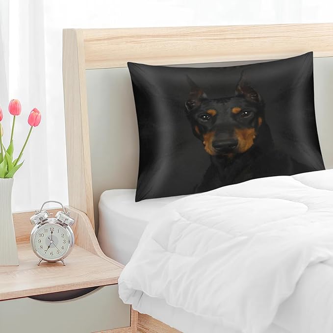 Doberman Dog Silky Satin Pillowcase for Hair & Skin, Bed Pillow Cases with Hidden Zipper Soft Breathable Pillow Covers for Sleeping Standard Size, 20x26in