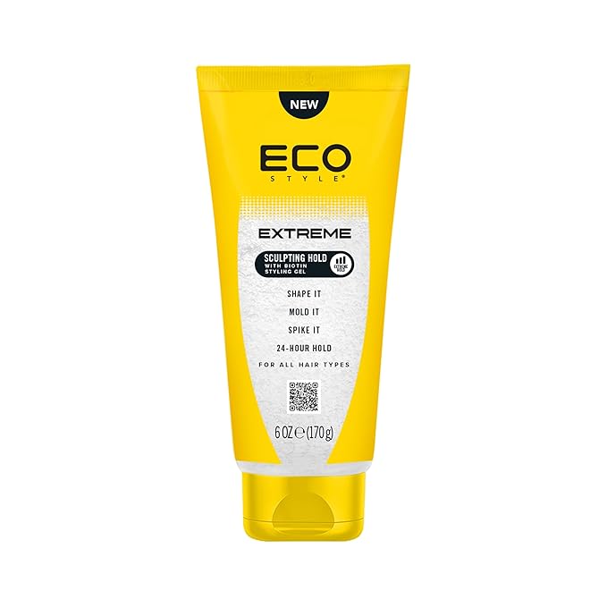 Eco Style Extreme Sculpting Gel with Biotin – Maximum Hold 6 Ounce Hair Gel for Strength, Shine & Definition, Alcohol-Free Formula for All Hair Types, Enhances Volume & Control