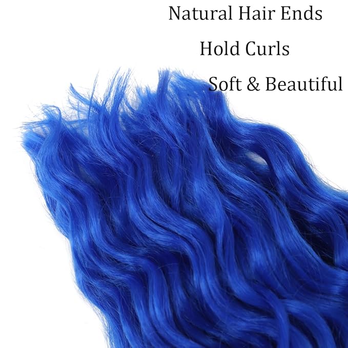 18 inch Ocean Wave Crochet Hair Deep Wave Twist Crochet Hair Extensions Curly Braiding Hair 3 packs Long Wavy Braids For Women(18 inch, Blue)