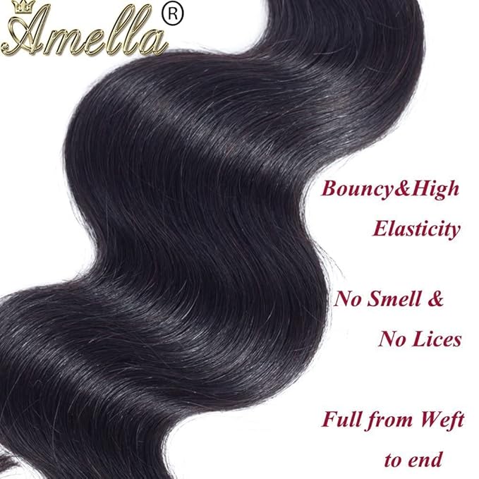 Amella Hair Brazilian Virgin Body Wave Weft 3 Bundles 300g(8 10 12 inch),Natural Black)8A 100% Unprocessed Brazilian Body Wave Human Hair Weave for Black Women