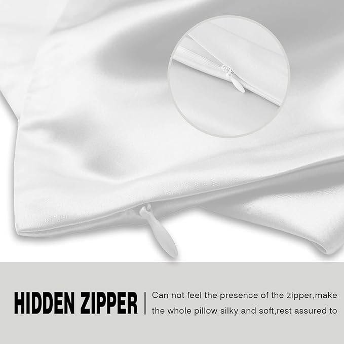 SUATIEN Mulberry Silk Pillow Cases Standard Size Silk Pillowcase for Hair and Skin with Zipper Soft Breathable Smooth Cooling Silk Pillow Case for Sleeping,Gifts for Women (White,20"X 26",1Pcs)