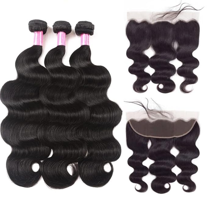 YISEA Brazilian Body Wave Bundles with Lace Frontal (20 22 24+18 Frontal) 100% Unprocessed Human Hair 3 Bundles with 13x4 Lace Closure Frontal Braziian Virgin Human Hair