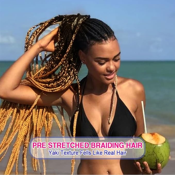 8 Pack Ombre Braiding Hair Pre Stretched - 26" 100G/Pack Premium Pre Stretched Braiding Hair Extensions, Professional Itch Free Hot Water Setting Perm Yaki Texture Prestretched Hair(1B3027)