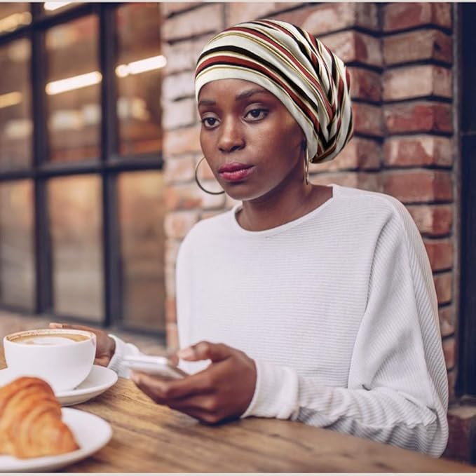 Adjustable Satin Lined Sleep Cap for Dreadlocks Curly Hair Large Head-Stay On Overnight