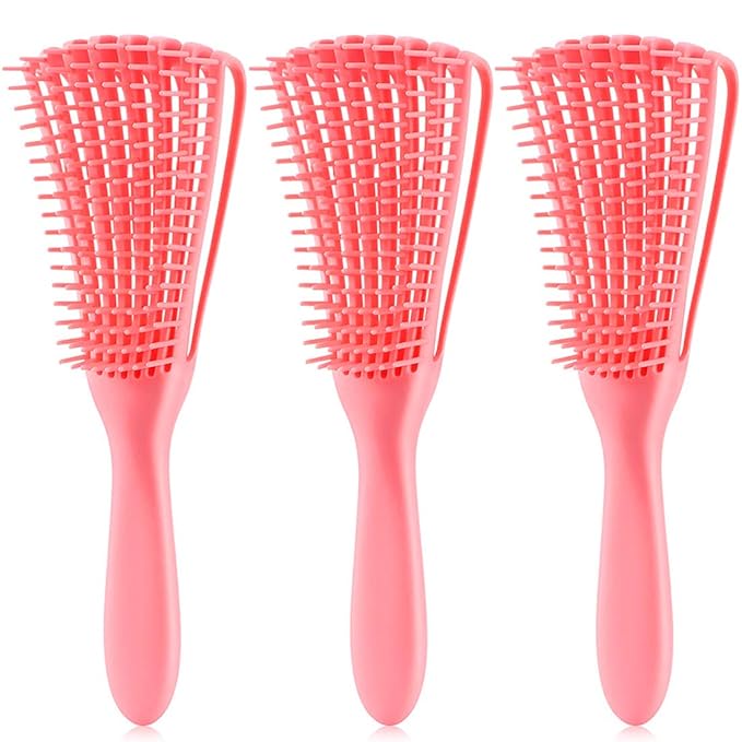 Detangling Brush for Afro American/African Hair Textured 3a to 4c, Kinky Wavy/Curly/Coily/Wet/Dry/Oil/Thick/Long Hair, Women's Knots Detangler Scalp Massage Comb (3 pcs, 3-Pink)