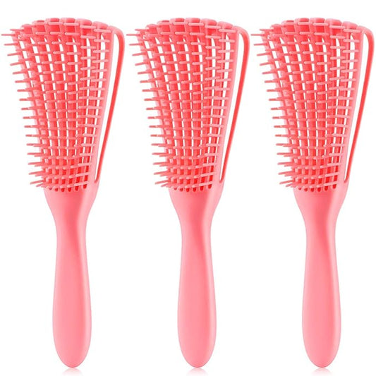 Detangling Brush for Afro American/African Hair Textured 3a to 4c, Kinky Wavy/Curly/Coily/Wet/Dry/Oil/Thick/Long Hair, Women's Knots Detangler Scalp Massage Comb (3 pcs, 3-Pink)