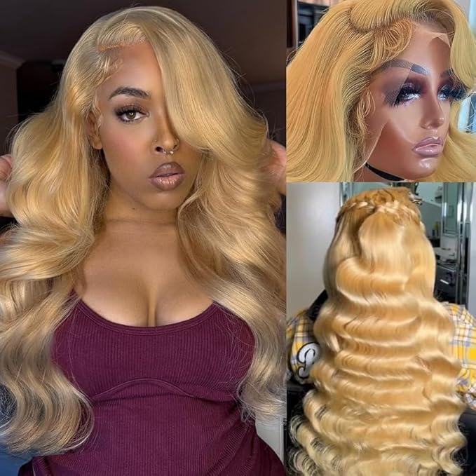 UMEGOOD Honey Blonde Wig Human Hair 27# Colored Ash Blonde Wig Human Hair 9X6 HD Body Wave Lace Front Wigs 200 Density 9X6 Glueless Frontal Wigs Human Hair Pre-Plucked Honey Blonde Wig 28 Inch