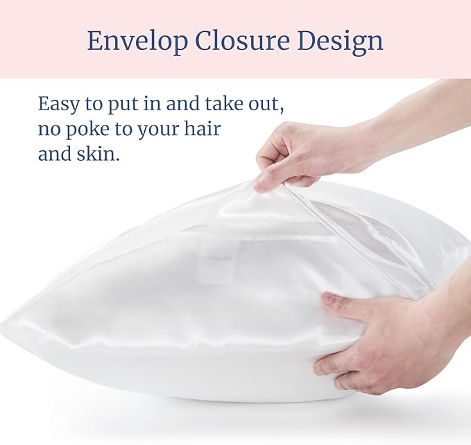 BEDELITE Satin Pillowcase for Hair and Skin, Super Soft and Cooling Similar to Silk Pillow Cases 2 Pack with Envelope Closure, Gift for Women Men(13"x18" Toddler Size, White)