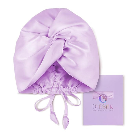 OLESILK Silk Bonnet for Sleeping Women: 100% Mulberry 22 Momme Silk, Adjustable Fit for Night Hair Care, No Frizz for Curls, Lavender