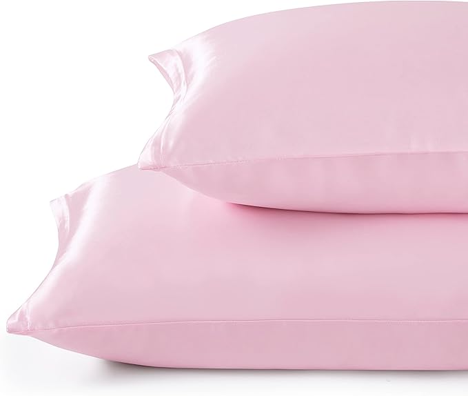 King Size Satin Pillowcase Set of 2 with Envelope Closure,Pink Silk Pillowcase for Hair and Skin (20x36)