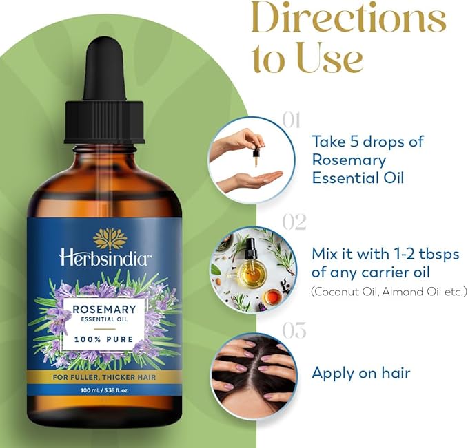 Rosemary Essential Oil for Hair - Huge 3.3 Fl Oz - 100% Pure - Premium Grade with Glass Dropper, Undiluted, Non-GMO