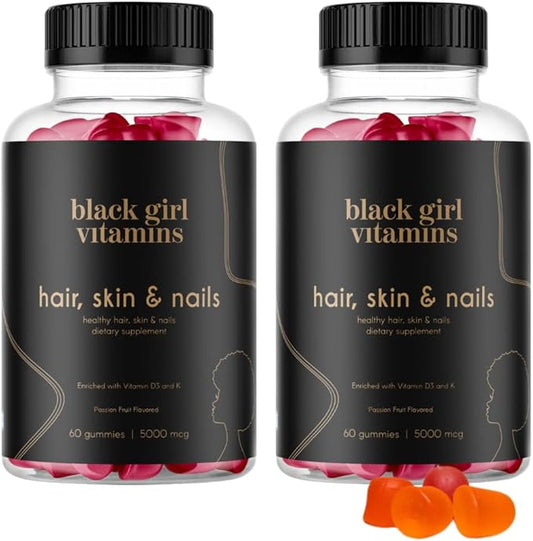 Black Girl Vitamins - Hair, Skin, and Nails Gummies with Biotin (6000 mcg), Zinc, Gelatin Free, Vitamin A, and Vitamin E - Gluten-Free. Made in The USA (Passion Fruit, 120 Count) 60 Day Supply