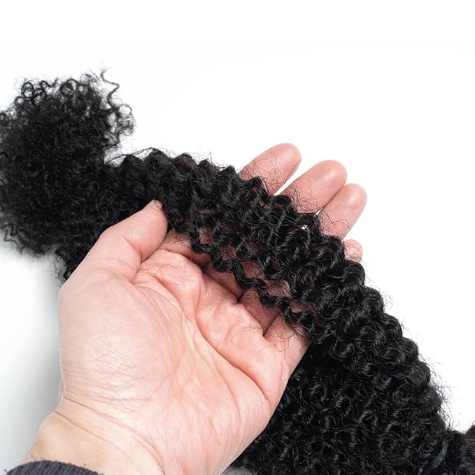 QVR Spring Twist Crochet Human Hair Afro Kinky Curly Braiding Hair Extension, QVR Upgraded Afro Kinkys Bulk Natural Black Hair 12 inch,50 Gram/Pack