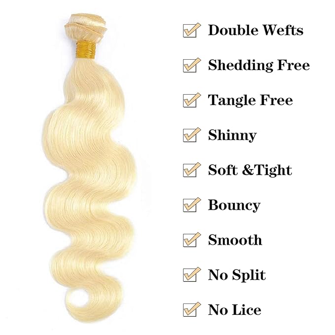 613 Blonde Bundles Human Hair 14 Inch Full And Thick Single Bundle 12A Grade Blonde Body Wave Human Hair Bundles 100% Unprocessed Brazilian Virgin Hair Weft One Bundle 100g/pc