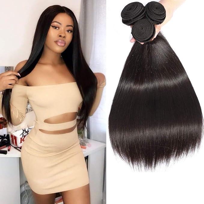 Brazilian Virgin Straight Hair 3 Bundles 26 26 26 Inch 100% Unprocessed Virgin Remy Hair Straight Human Hair Bundles Natural Black Bundles Weave Hair Extensions for Black Women