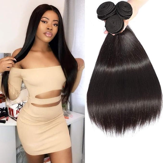 Brazilian Virgin Straight Hair 3 Bundles 26 26 26 Inch 100% Unprocessed Virgin Remy Hair Straight Human Hair Bundles Natural Black Bundles Weave Hair Extensions for Black Women