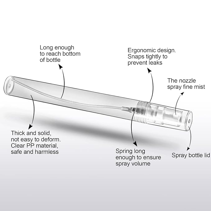 Teenitor Mini Spray Bottle, 20 Pack 10ml Perfume Bottle Empty, Plastic Refillable Perfume Bottles Atomizer, Sample Bottle Fine Mist Spray Bottles, Essential Oil Portable Bottle for Travel