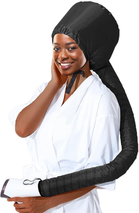 Bonnet Hood Hair Dryer Attachment - Hair Dryer Bonnet with Elastic Strap, Used for Hair Styling, Deep Conditioning and Hair Drying (Black)