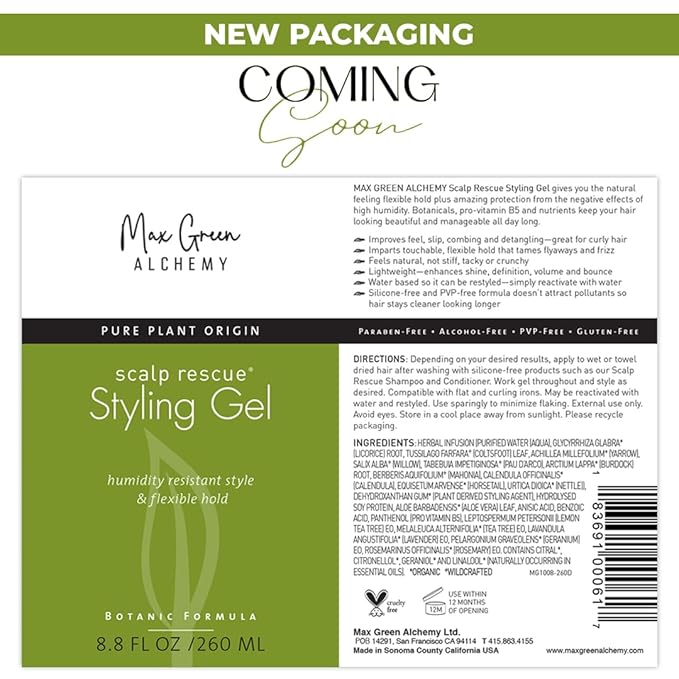 Scalp Rescue Styling Gel, Organic Unisex Formula Controls Frizz and Fly Away Hair, Curly Hair Community Favorite Gives Flexible Natural Hold, Fights Humidity, Alcohol Free & Water Based | 8.8 Fl Oz