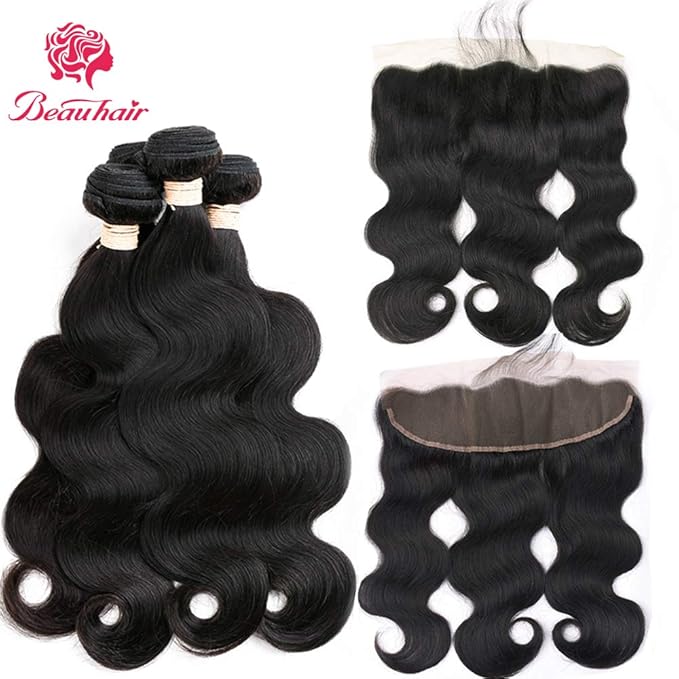 Bundles With Frontal Brazilian Body Wave 3 Bundles with Frontal Brazilian Remy Hair Natural Color 100% Unprcessed Human Hair Extension (22 24 26+20 inches)