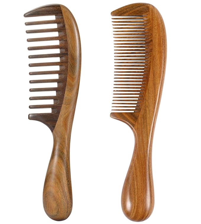 Louise Maelys 2pcs Wooden Hair Comb Wide Tooth Fine Tooth Detangling Sandalwood Combs