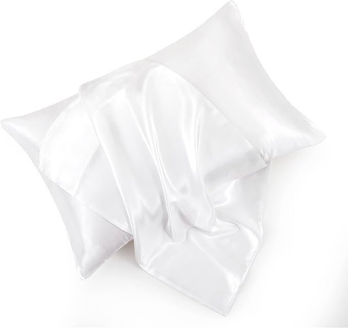King Size Satin Pillowcase Set of 2 with Envelope Closure,White Silk Pillowcase for Hair and Skin (20x36)