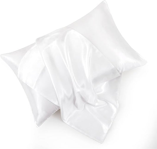 King Size Satin Pillowcase Set of 2 with Envelope Closure,White Silk Pillowcase for Hair and Skin (20x36)
