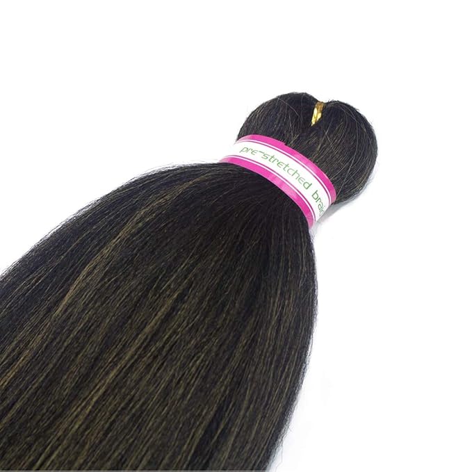 Pre-stretched Braiding Hair Extension Ombre Natural Black Brown Professional Crochet Braiding Hair 24 Inch 8 Packs Hot Water Setting Perm Yaki Synthetic Hair for Twist Braids (#1B/27)