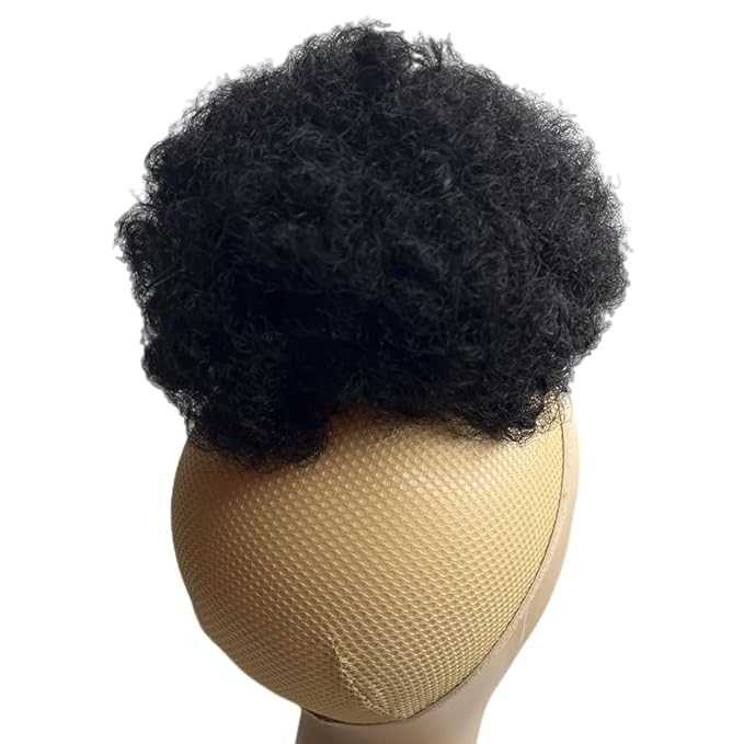 Real Human Hair Afro Kinky Curly Puff Drawstring Ponytail High Puffs Drawstring Bun 2 Clips in Hairpieces Updo Donut Chignon Short Curly Hair for Black Women (6 inch)