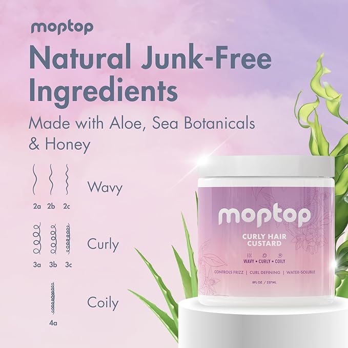 MopTop Curly Hair Gel Custard - Styling Gel for Moisturizing and Defining Soft Curls, Lightweight and Anti Frizz, Curly Hair Products for Waves, Coils & Kinks (Citrus Kumquat, 8oz)