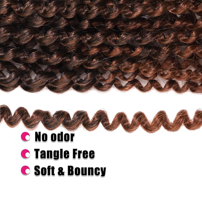 Passion Twist Hair 18 Inch 6Packs Water Wave Crochet Hair Passion Twist Crochet Hair Black Mixed Brown Color Synthetic Hair Extensions for Women (18Inch, 6Packs T30#)