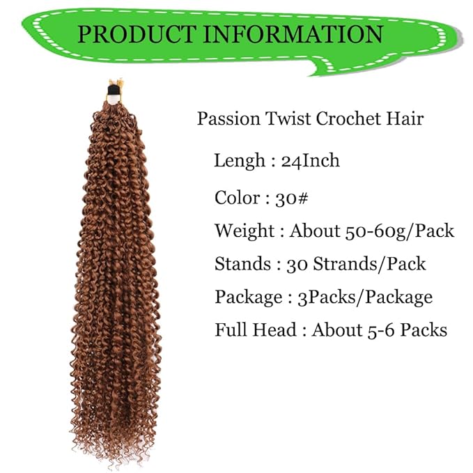 Curly Crochet Hair Extensions Brown Passion Twist Braids 24Inch Long Curly Braiding Hair 3Packs Spring Crochet Braids Hair Extensions Goddess Box Braids for Black Women(24",30#)