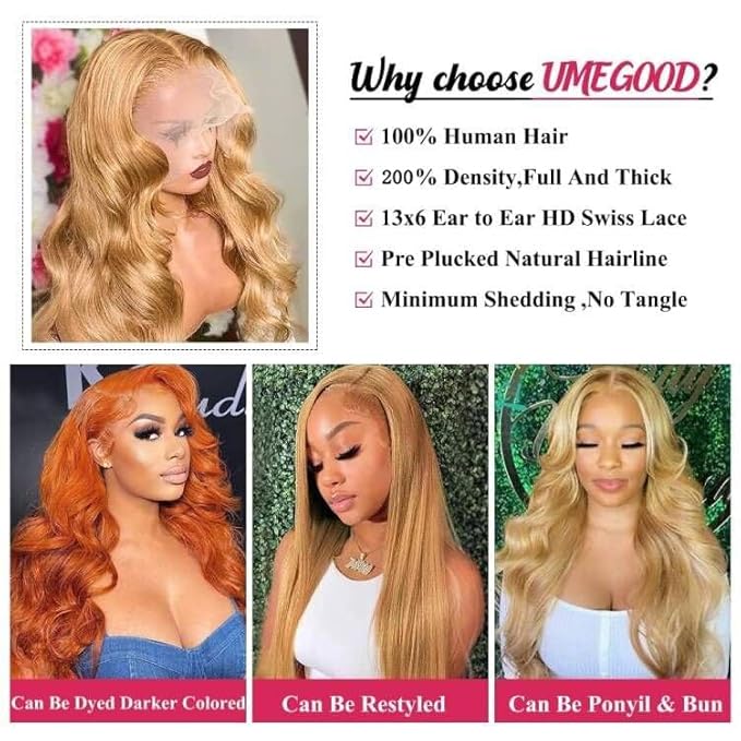 MEGOOD 250% Density 30Inch Honey Blonde Wig Human Hair 13x6 HD Transparent Lace Front Wigs Human Hair Pre-Plucked 13x6 Blonde Body Wave Glueless Light Brown Lace Front Wigs Human Hair