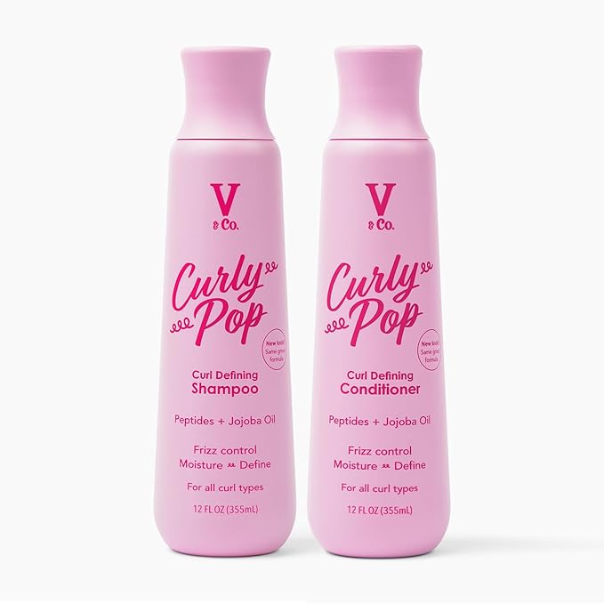V&Co. Beauty Curly Hair Shampoo & Conditioner Set (12 Oz. Each) with Peptide Technology, Enhances Curl Definition, Sulfate Free Conditioner and Shampoo for Naturally Curly Hair, Gentle, Color Safe