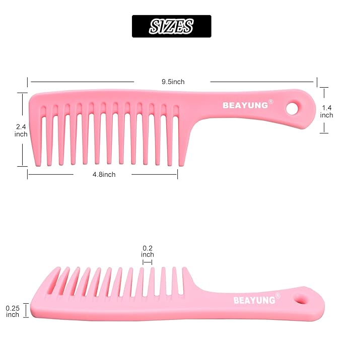 2 PCS Large Wide Tooth Comb, Shower Combs for Women, Curly Hair Brush, Detangling Comb, Hair Styling, Hairdressing Tool (1Pink,1White)