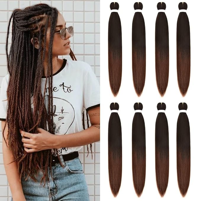 8 Pack Ombre Braiding Hair Pre Stretched - 36" 110G/Pack Premium Pre Stretched Braiding Hair Extensions, Professional Itch Free Hot Water Setting Yaki Texture Prestretched Hair(1B30)