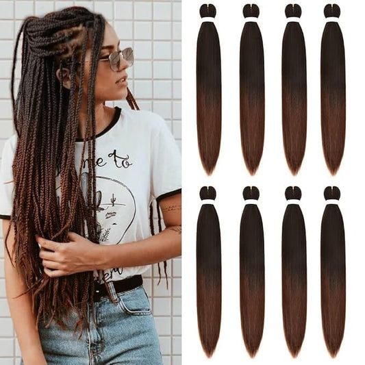 8 Pack Ombre Braiding Hair Pre Stretched - 36" 110G/Pack Premium Pre Stretched Braiding Hair Extensions, Professional Itch Free Hot Water Setting Yaki Texture Prestretched Hair(1B30)