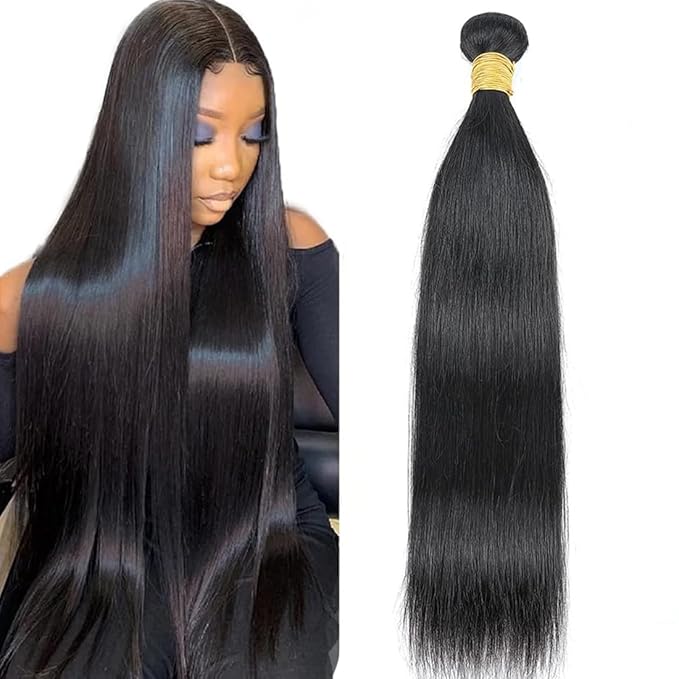 Brazilian Straight Human Hair 1 Bundle 24inch 10A 100% Unprocessed Straight Bundles Virgin Weave Raw Sew in Human Hair Bundles Deals Natural Black for Woman