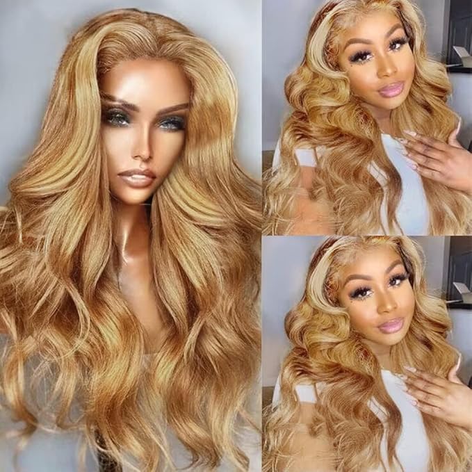 UMEGOOD 220% Density Honey Blonde Wig Human Hair 13x6 HD Transparent Lace Front Wigs Human Hair Pre-Plucked 13x6 Blonde Body Wave Glueless Light Brown Lace Front Wigs Human Hair 26Inch