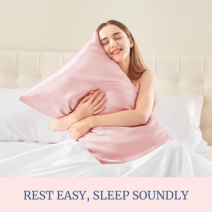 BEDELITE Satin Pillowcase for Hair and Skin, Super Soft and Cooling Similar to Silk Pillow Cases 2 Pack with Envelope Closure, Gift for Women Men(20"x40" King Size, Pink)