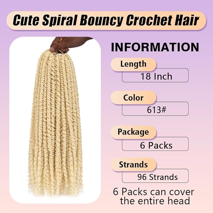 18inch Passion Twist Crochet Hair 96 Stands Pre-Twisted Passion Twist Hair 6 Packs Pre-Looped Passion Twists Braids Synthetic Passion Twist Crochet Braids Hair Extensions (613#, 18 inch)