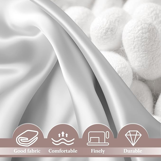 2 Pack 100% Pure Silk Pillowcase for Hair and Skin, Both Sides Mulberry Silk Pillowcases with Hidden Zipper, Cooling Pillowcase 19 Momme, 600 Thread Silk Pillow Cases King Size, Gray