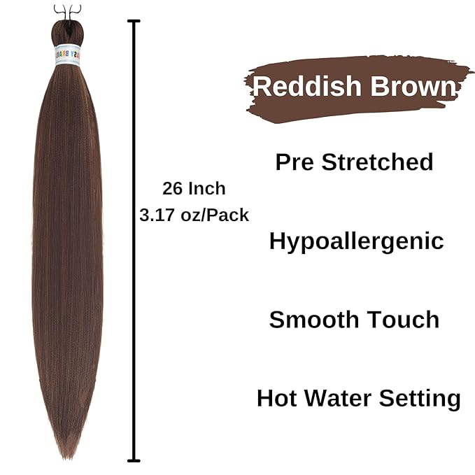 Red Brown Braiding Hair Pre Stretched Hypoallergenic Prestretched Braiding Hair Extensions Synthetic Knotless Ez Braid Non Toxic Itch Free