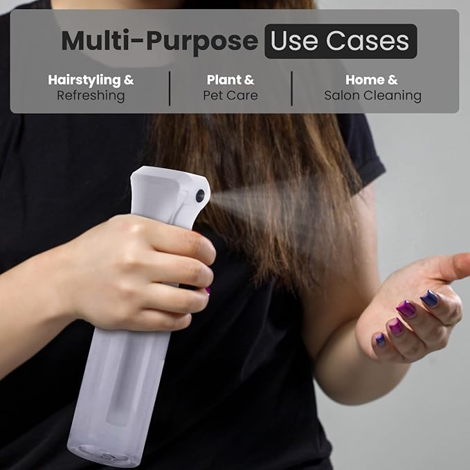 VIGOR PATH Continuous Spray Bottle – Fine Mist Mister Spray Bottle for Hair, Plants, Cleaning, Pets & Travel | Refillable Water Spray Bottles (200ml / 6.7oz) Clear