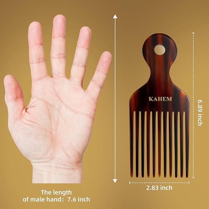 KAHEM Wide Tooth Pick Comb for Long, Thick, Curly Hair - 6.89 Inch Detangling and Lifting Comb for Women and Men's Hair Styling