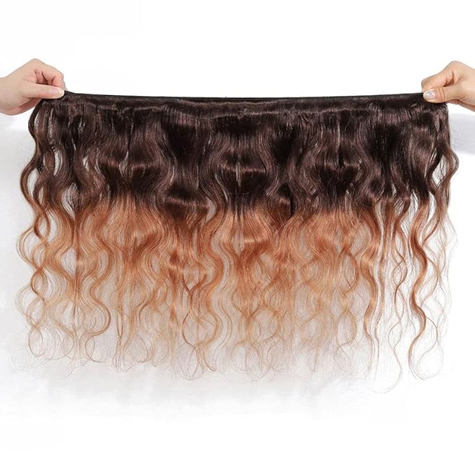 2 Tone Ombre Brazilian Body Wave Hair 3 Bundles Brazilian Remy Virgin Human Hair Weave Bundles 100% Unprocessed Body Wave Human Hair Extensions T4/30 Medium Brown/Medium Auburn(14 16 18)
