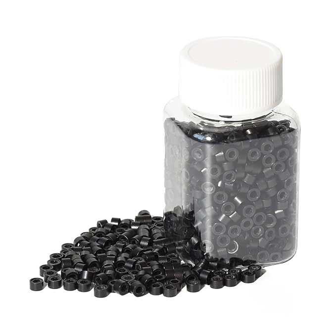 1000 Pcs 5.0 mm Silicone Lined Micro Links Rings Hair Extensions Beads Silicone Lined Beads for Human Hair Extensions and Feather Extensions (Black)