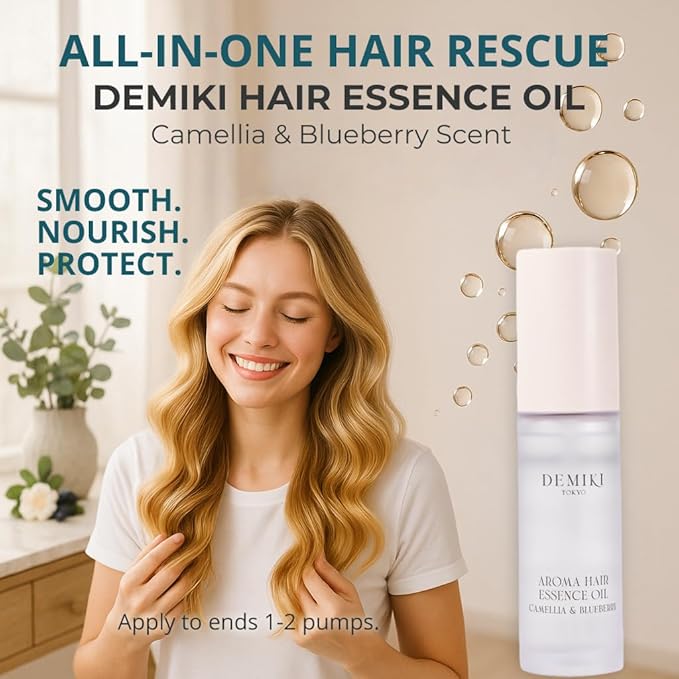 DEMIKI Hair Oil Japanese Hair Care,Hair Oil for Frizzy Hair,Anti Frizz Hair Products for Women,Hair Moisturizer,Hair Perfume Oil,Hair Beauty Products,Hair Serum for Frizzy and Damaged Hair 1.18fl.oz