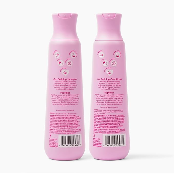 V&Co. Beauty Curly Hair Shampoo & Conditioner Set (12 Oz. Each) with Peptide Technology, Enhances Curl Definition, Sulfate Free Conditioner and Shampoo for Naturally Curly Hair, Gentle, Color Safe